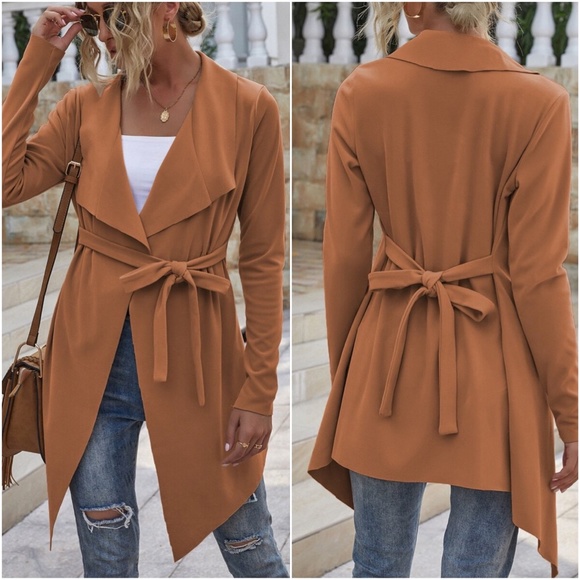 Rust vegan suede waterfall belted jacket trench - Picture 2 of 2